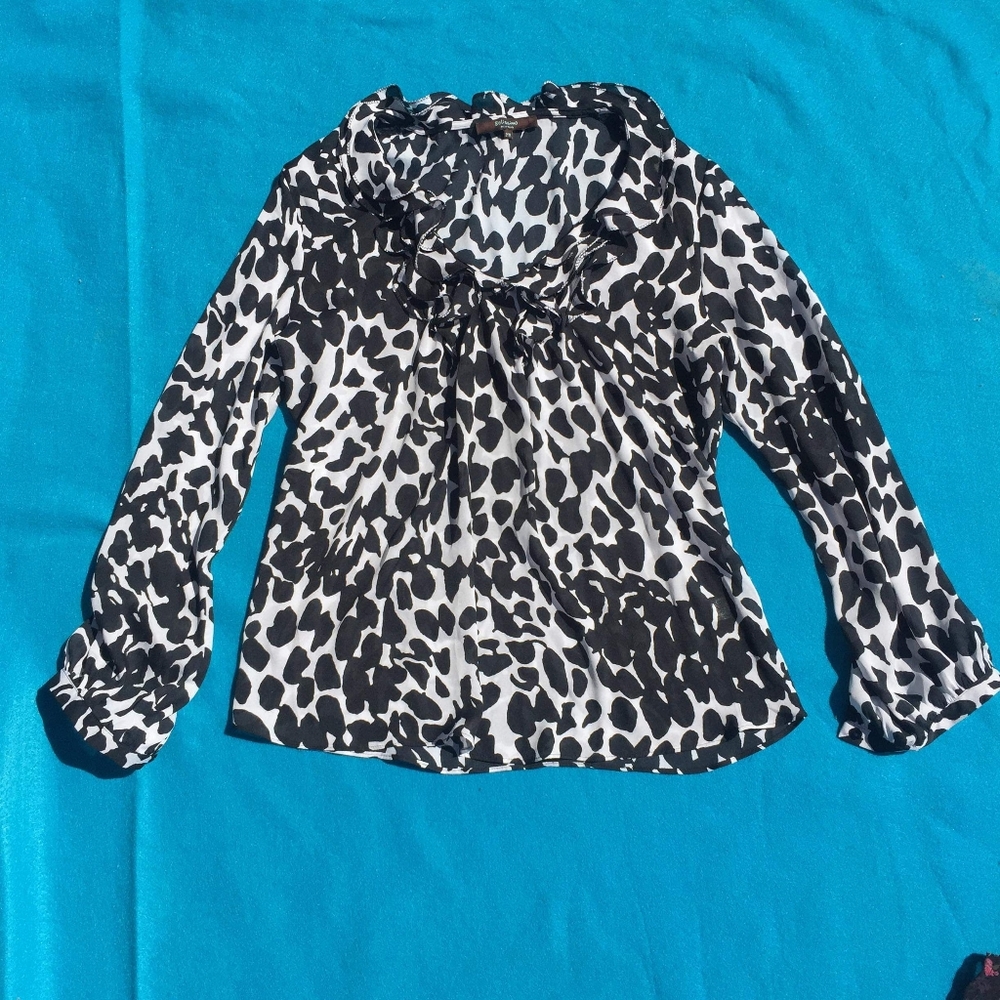 Black and white ruffle blouse